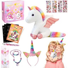 Echehi Peluche Licorne 15Pcs, Jouet Licorne Fille 3-8 Ans, Licorne Jouet Comprend Une Licorne Peluche, des Cartes à Gratter, 