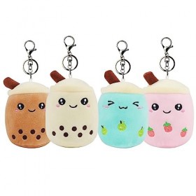 Anboor Pack de 4 Petits Animaux en Peluche Boba Remplis Jouets danimaux avec Porte-clés Récompense Peluche Thé aux Bulles Jo