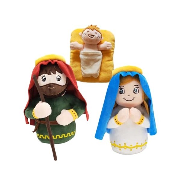 Lot De 3 Poupées en Peluche De La Nativité, Peluches À Câliner Jésus, La Vierge Marie Et Le Saint-Père, Figurines De Sauveur 