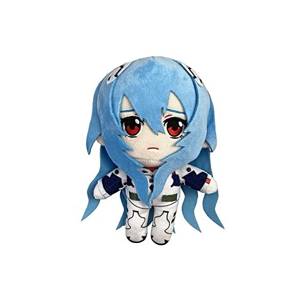 Jiumaocleu Figurine Ayanami Rei en peluche douce - 20 cm de long - Style cheveux longs - Pour garçons et filles