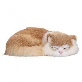 VGEBY Figurine de Chat Endormi à Fourrure, Simulation Réaliste de Chat Siamois Moelleux en Peluche Modèle de Chat Endormi en 
