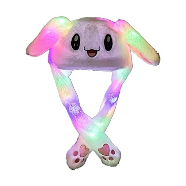 Probuk Chapeau doreille de lapin Blanc LED Peluche Animal Lapin Oreille Chapeau avec Oreille Sautant mobile en appuyant sur 