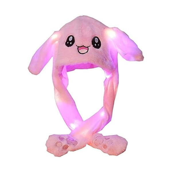 Probuk Chapeau doreille de lapin Blanc LED Peluche Animal Lapin Oreille Chapeau avec Oreille Sautant mobile en appuyant sur 