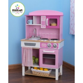 KidKraft Cuisine enfant en bois Home Cookin, Dinette avec rideaux Gingham, jeu dimitation, Jouet Enfant dès 3 Ans, 53198