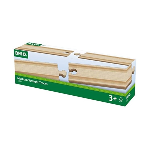 BRIO World - 33335 - Rails Moyens Droits 144 mm - Accessoire pour circuit de train en bois - Jouet pour garçons et filles à p