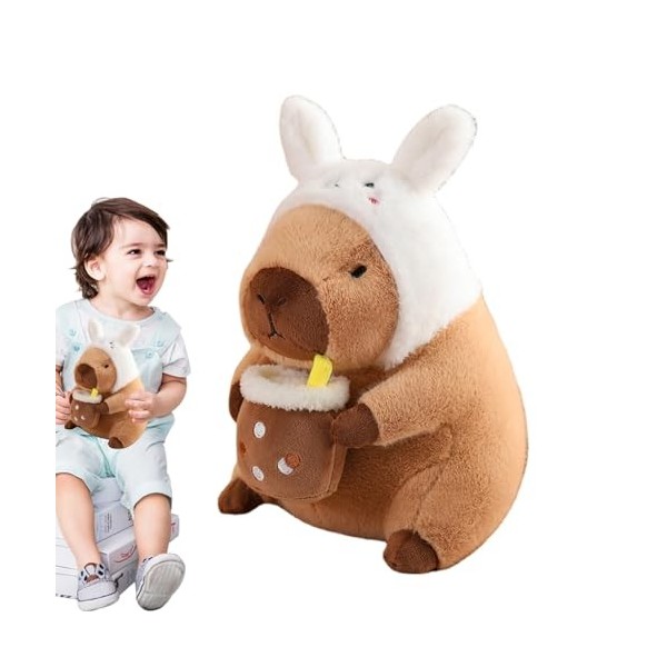 NEECS Peluche Capybara farcie,Kawaii Peluches Capybara Jouet | Couvre-tête Amovible, Adorable Peluche Capybara, Jouet pour Ad