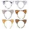 Lurrose Lot de 6 serre-têtes oreilles de chat léopard en peluche pour enfants, filles, femmes, fête danniversaire, cosplay