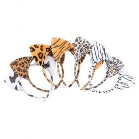 Lurrose Lot de 6 serre-têtes oreilles de chat léopard en peluche pour enfants, filles, femmes, fête danniversaire, cosplay