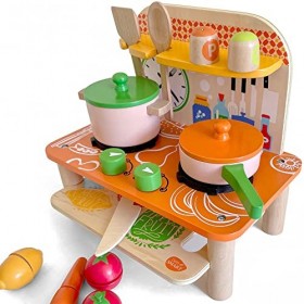 bee SMART Jouet en Bois - Jeu dimitation - Cuisine en Bois avec Accessoires, Cuisine - Mobile,19 Pièces