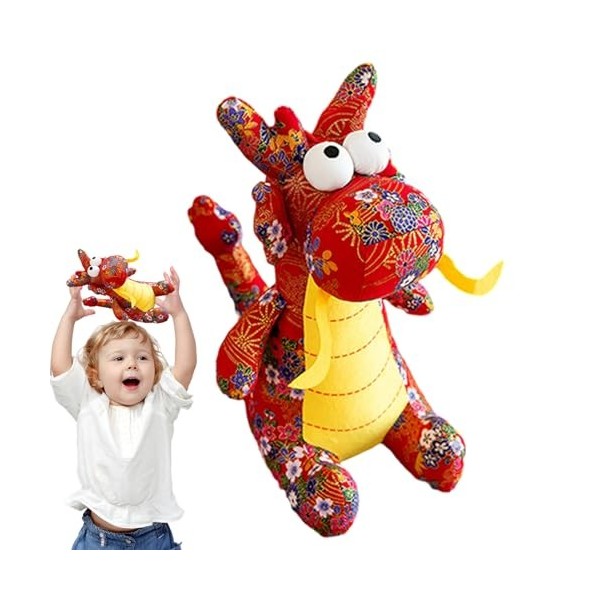 BUKBAG Peluche Dragon du Nouvel an - Jouets en Peluche du Zodiaque Floral | 2024 Animaux en Peluche Dragon du Nouvel an Chino