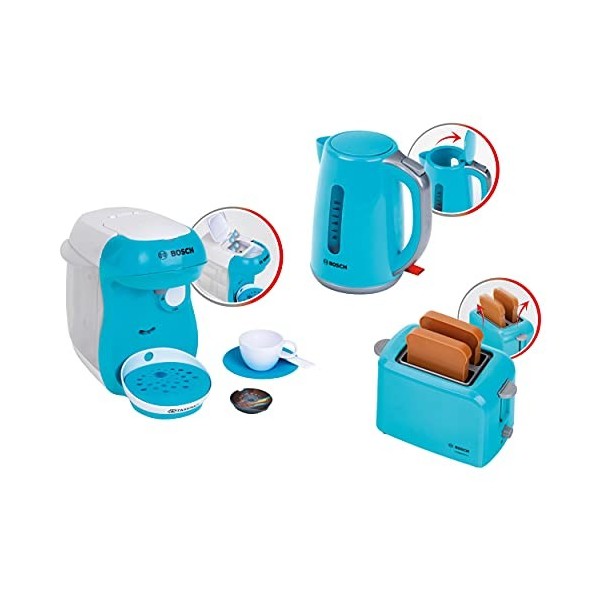 Theo Klein 9519 Bosch Breakfast Set I Kitchen Accessory Set Consisting of Toaster, Coffee Maker and Electric Kettle I Toys fo