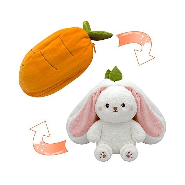 Bunny - Peluche lapin de Pâques - Réversible - Carotte fraise - Lapin en peluche avec fermeture éclair - Jouet décoratif pour