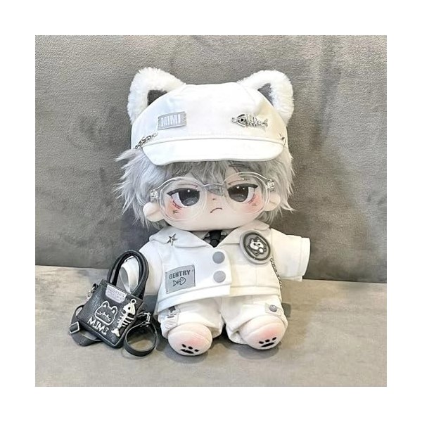 niannyyhouse Vêtements de poupée en peluche de 20 cm, chapeau, manteau, chemise, pantalon, sac à dos, lunettes, ensemble de c