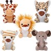 Anboor Lot de 5 Petits Animaux remplis de Peluches de 10,2 cm - Adorables Peluches Safari avec Porte-clés pour Les fêtes Ass