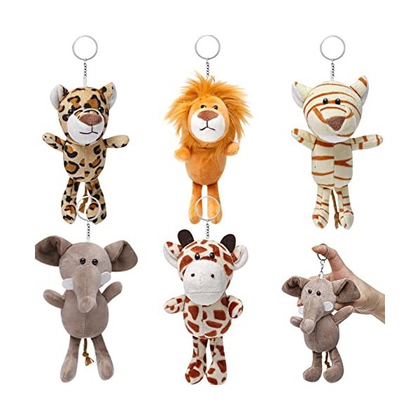 Anboor Lot de 5 Petits Animaux remplis de Peluches de 10,2 cm - Adorables Peluches Safari avec Porte-clés pour Les fêtes Ass