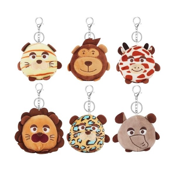 Anboor Lot de 5 Petits Animaux remplis de Peluches de 10,2 cm - Adorables Peluches Safari avec Porte-clés pour Les fêtes Ass