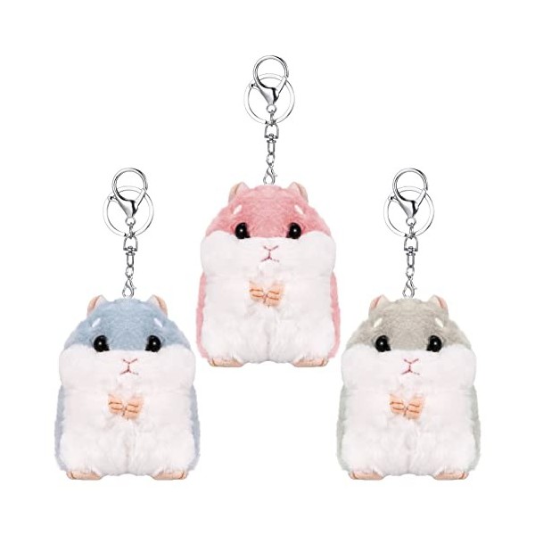 Smilcloud Lot de 3 porte-clés hamster avec porte-clés hamster, mignon en  peluche douce, pour sac, animal bleu/rose/gris , ro
