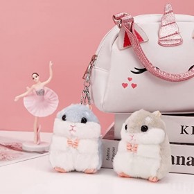 Smilcloud Lot de 3 porte-clés hamster avec porte-clés hamster, mignon en peluche douce, pour sac, animal bleu/rose/gris , ro