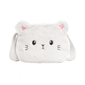 RICEEL Sac à bandoulière pour enfant fille en peluche sac à main chat sac messager sac bandoulière réglable petit chat sac à 