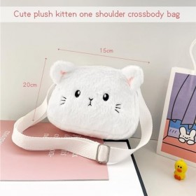 RICEEL Sac à bandoulière pour enfant fille en peluche sac à main chat sac messager sac bandoulière réglable petit chat sac à 