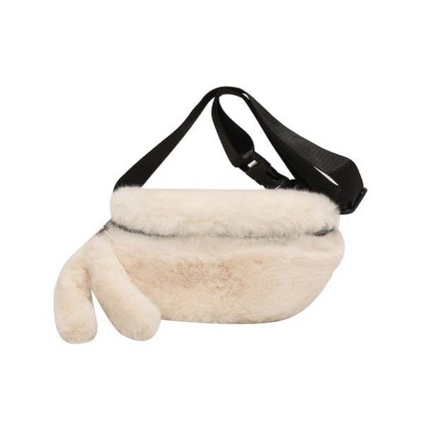 LYEAA Sac à bandoulière moelleux décontracté en peluche pour femme, sac à bandoulière polyvalent, souple, fermeture éclair, s