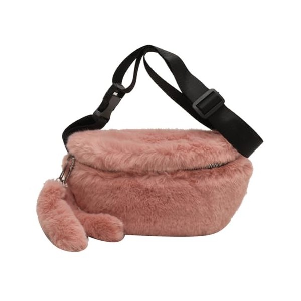 LYEAA Sac à bandoulière moelleux décontracté en peluche pour femme, sac à bandoulière polyvalent, souple, fermeture éclair, s