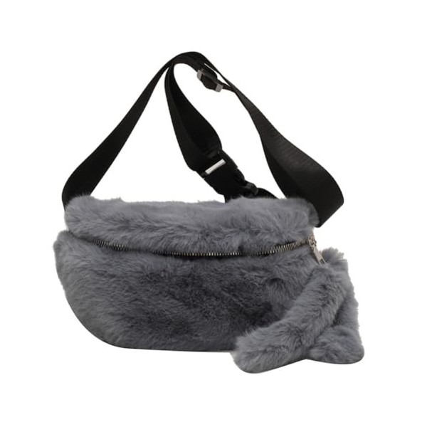 LYEAA Sac à bandoulière moelleux décontracté en peluche pour femme, sac à bandoulière polyvalent, souple, fermeture éclair, s