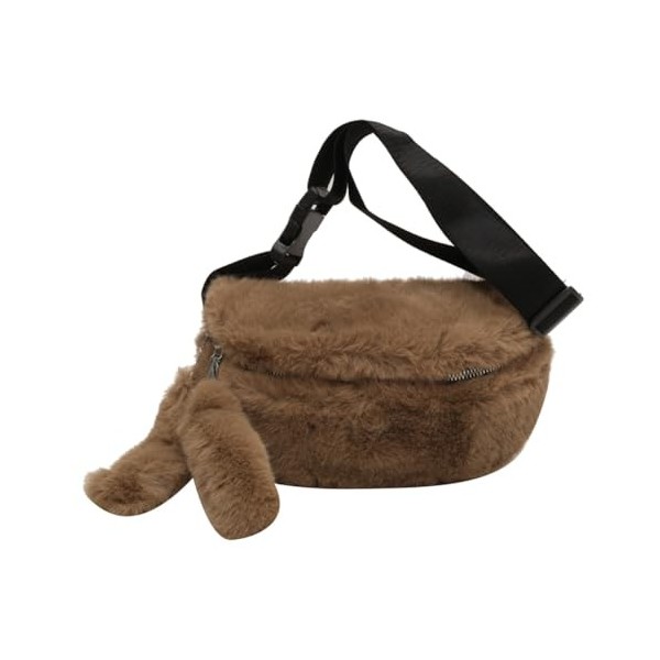 LYEAA Sac à bandoulière moelleux décontracté en peluche pour femme, sac à bandoulière polyvalent, souple, fermeture éclair, s