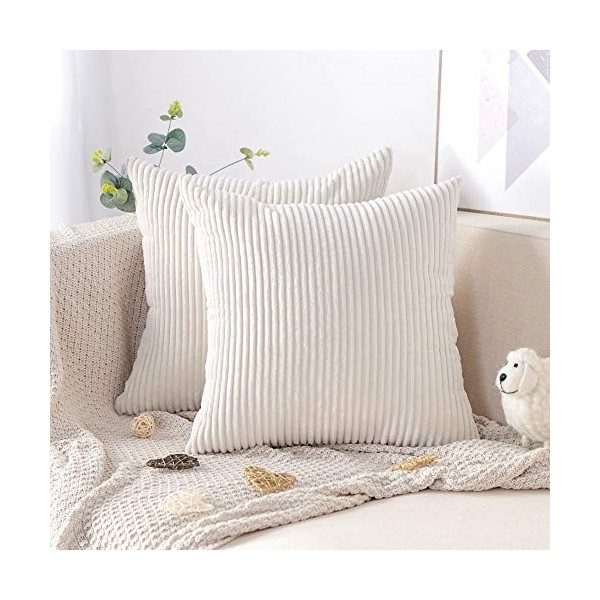 OTOSTAR Lot De 2 Housses De Coussin Décoratives Carrées En Peluche Douce Et Velours - Style Luxueux - Pour Canapé, Chambre à Coucher, Sapin De Noël - Beige Crème - 40,6 X 40,6 Cm