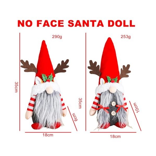 mengger GNOME de Noel, Lot de 2 Deco Noël Le Wapiti Gnomes Peluche GNOME de Noel Geant Rouge pour Maison Cuisine 35 * 18cm