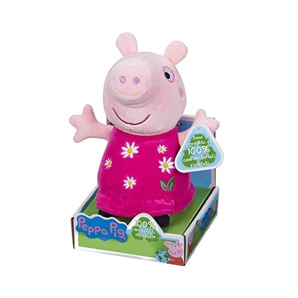 Rocco Giocattoli Pig Peluche de Peppa, 20 cm de Haut et entièrement Produits avec Plastique recyclé. Assortis en Quatre Style