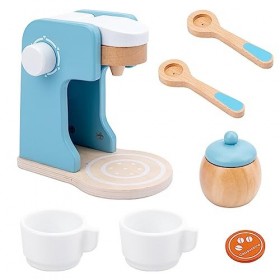 URFEDA Machine a Cafe Enfant Ensemble de Cafetière Jouet Cuisine en Bois Enfant Jeu dImitation Jouet Accessoires de Cuisine 