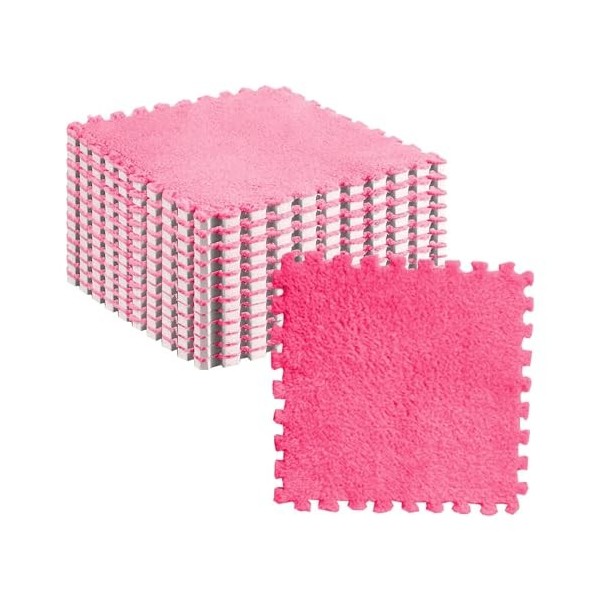 Tapis Puzzle en Mousse Peluche, 10 Pièces, Carreaux de Tapis à Emboîtement Doux et Antidérapants pour Chambre à Coucher ou Ch