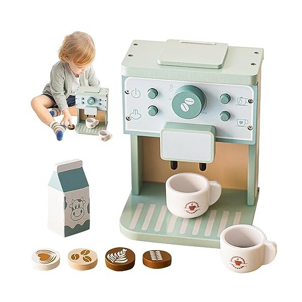 DAJASD Machine à café Enfants, Machine à café Expresso en Bois 9PCS, Machine à café en Bois pour la Cuisine des Enfants et Ac