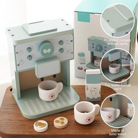 DAJASD Machine à café Enfants, Machine à café Expresso en Bois 9PCS, Machine à café en Bois pour la Cuisine des Enfants et Ac