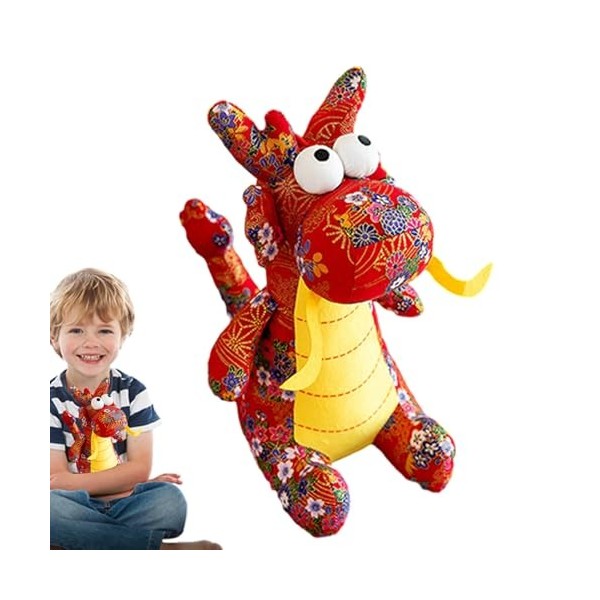 Vesone Peluche Dragon du Nouvel an,Jouets en Peluche du Zodiaque en Tissu Floral | Peluche Dragon du Zodiaque Chinois, Jouet 