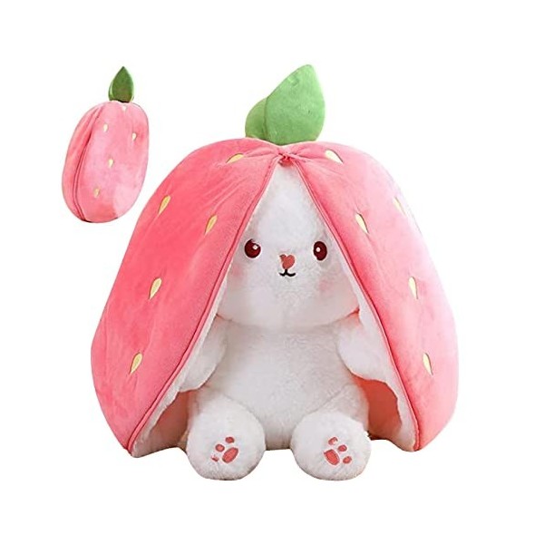 fanelod Pâques en Peluche aux Fraises,Poupée en Peluche Lapin Fraise Pâques en Peluche | Oreiller réversible en Forme Lapin P