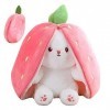 fanelod Pâques en Peluche aux Fraises,Poupée en Peluche Lapin Fraise Pâques en Peluche | Oreiller réversible en Forme Lapin P