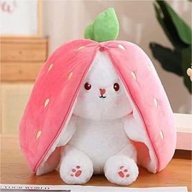 fanelod Pâques en Peluche aux Fraises,Poupée en Peluche Lapin Fraise Pâques en Peluche | Oreiller réversible en Forme Lapin P