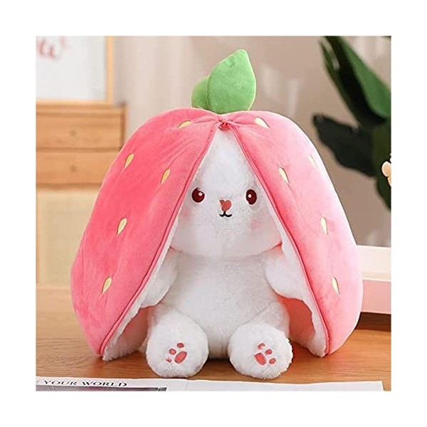 fanelod Pâques en Peluche aux Fraises,Poupée en Peluche Lapin Fraise Pâques en Peluche | Oreiller réversible en Forme Lapin P