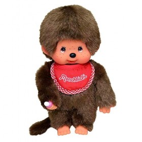 Sekiguchi Marron, 255010-Garçon Original Monchhichi, en Peluche, Bavoir Rouge, env. 20 cm, 255010