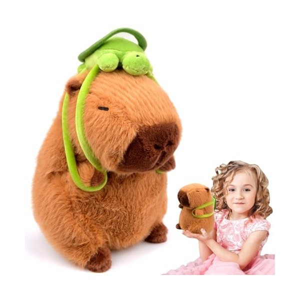 Vibbang Jouet en Peluche Capybara, Jouets en Peluche Capybara de Simulation avec Oreiller Tortue, Confortable Mignons Poupées