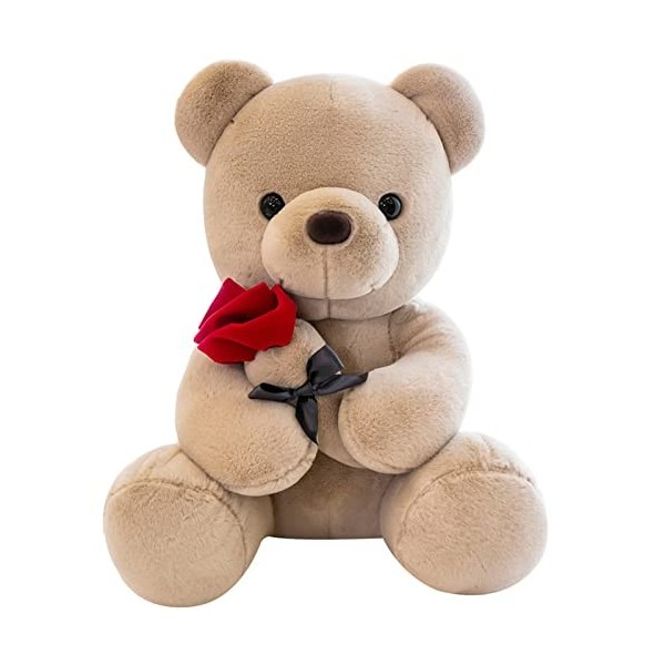 SNOWOLF Ours Peluche Ours Teddy Bear avec Rose, Mignon Juet en Peluche Oreiller Ours Cadeau de Poupée pour Enfants Garçons Fi