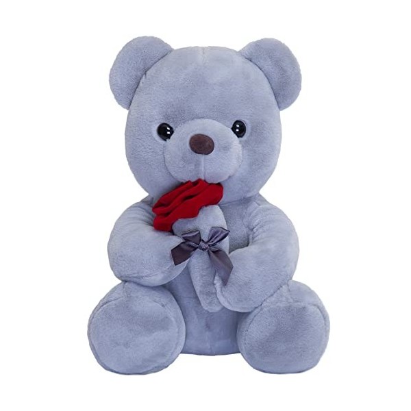 SNOWOLF Ours Peluche Ours Teddy Bear avec Rose, Mignon Juet en Peluche Oreiller Ours Cadeau de Poupée pour Enfants Garçons Fi