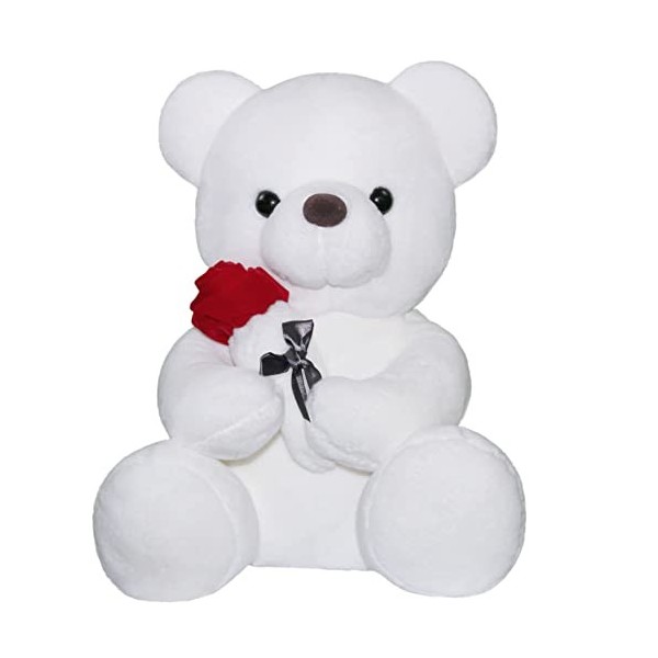 SNOWOLF Ours Peluche Ours Teddy Bear avec Rose, Mignon Juet en Peluche Oreiller Ours Cadeau de Poupée pour Enfants Garçons Fi