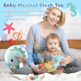 Luckits Jouet sensoriel pour bébe, Multifonctionnel Bébé Pram Jouets Poussette Coloré Bébé avec Musique Peluche Jouet Hippoca