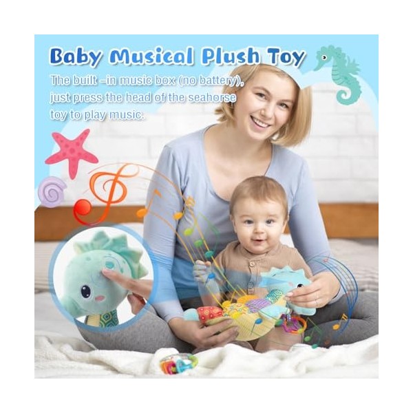 Luckits Jouet sensoriel pour bébe, Multifonctionnel Bébé Pram Jouets Poussette Coloré Bébé avec Musique Peluche Jouet Hippoca