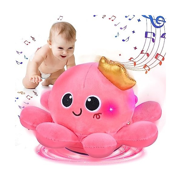 MOJINO Jouet Bebe 2 an, Cadeau Bebe Enfant Fille Garcon, Peluche Musical Jouets DÉveil à Partir, Trotteur Bébé Garçon, Rose