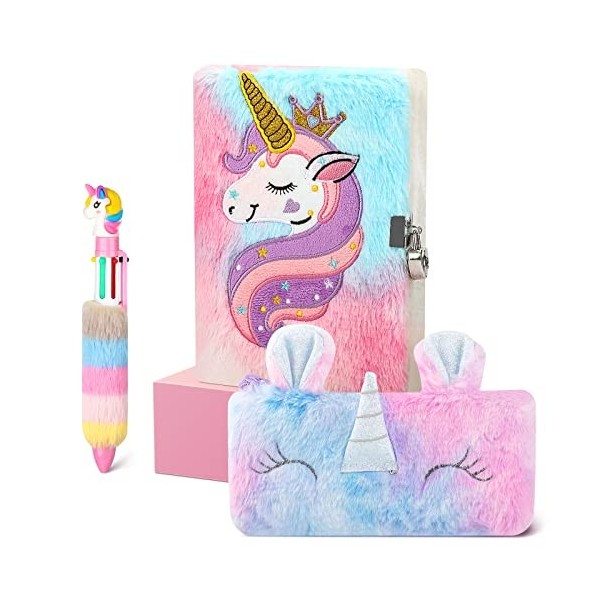 Cooyou Journal Intime Fille avec Cadenas, Carnet Secret pour Fille en Peluche Comprenant une Cahier A5 et une Licorne Trousse