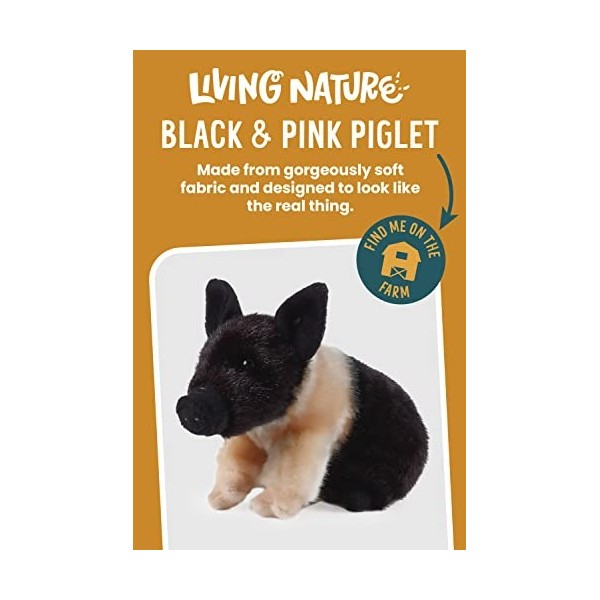 Living Nature Cochon Noir et Rose, Animal de la Ferme en Peluche Doux et Réaliste, Peluche Écologique Naturli, 17 cm
